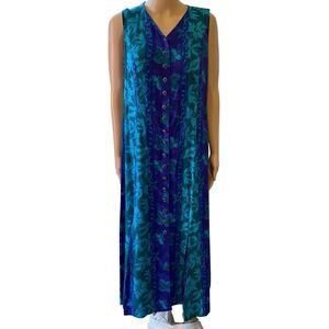 Vintage 90s Coco Bianco Dress Women 12 Floral Cottagecore Green Purple Tie Back